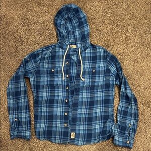 Hollister Navy Plaid Hooded Shirt